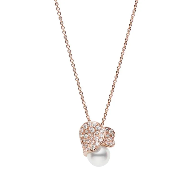 Mikimoto Les Petales Place Vendome 18ct Rose Gold Pearl Diamond Necklace