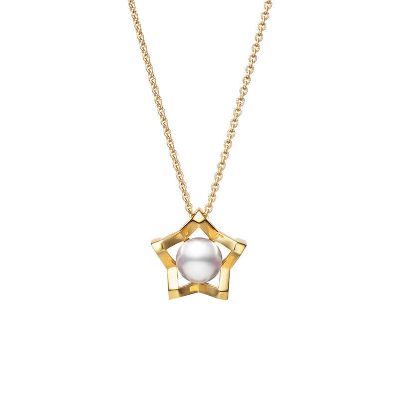 Mikimoto M Collection 18ct Yellow Gold White Akoya Pearl Star Pendant - Yellow Gold