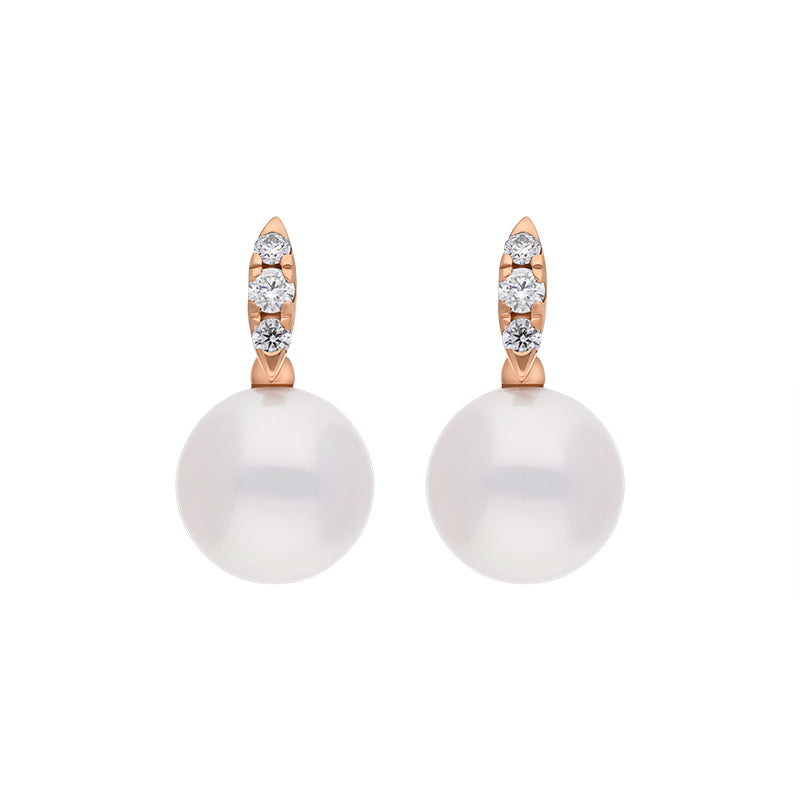 Mikimoto Morning Dew 18ct Rose Gold Akoya Pearl Diamond Stud Earrings