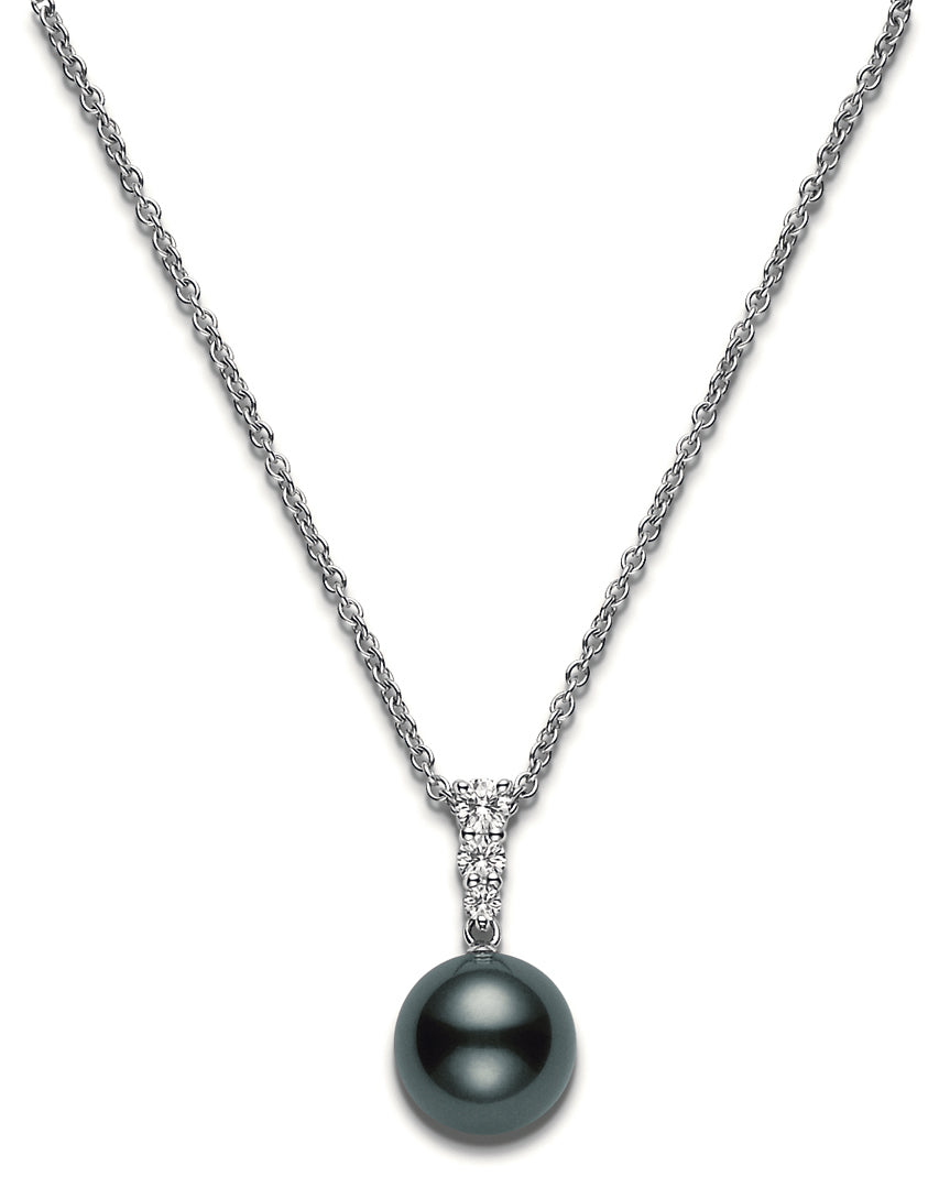 Mikimoto Morning Dew 18ct White Gold Diamond Black South Sea Pearl Pendant - White Gold