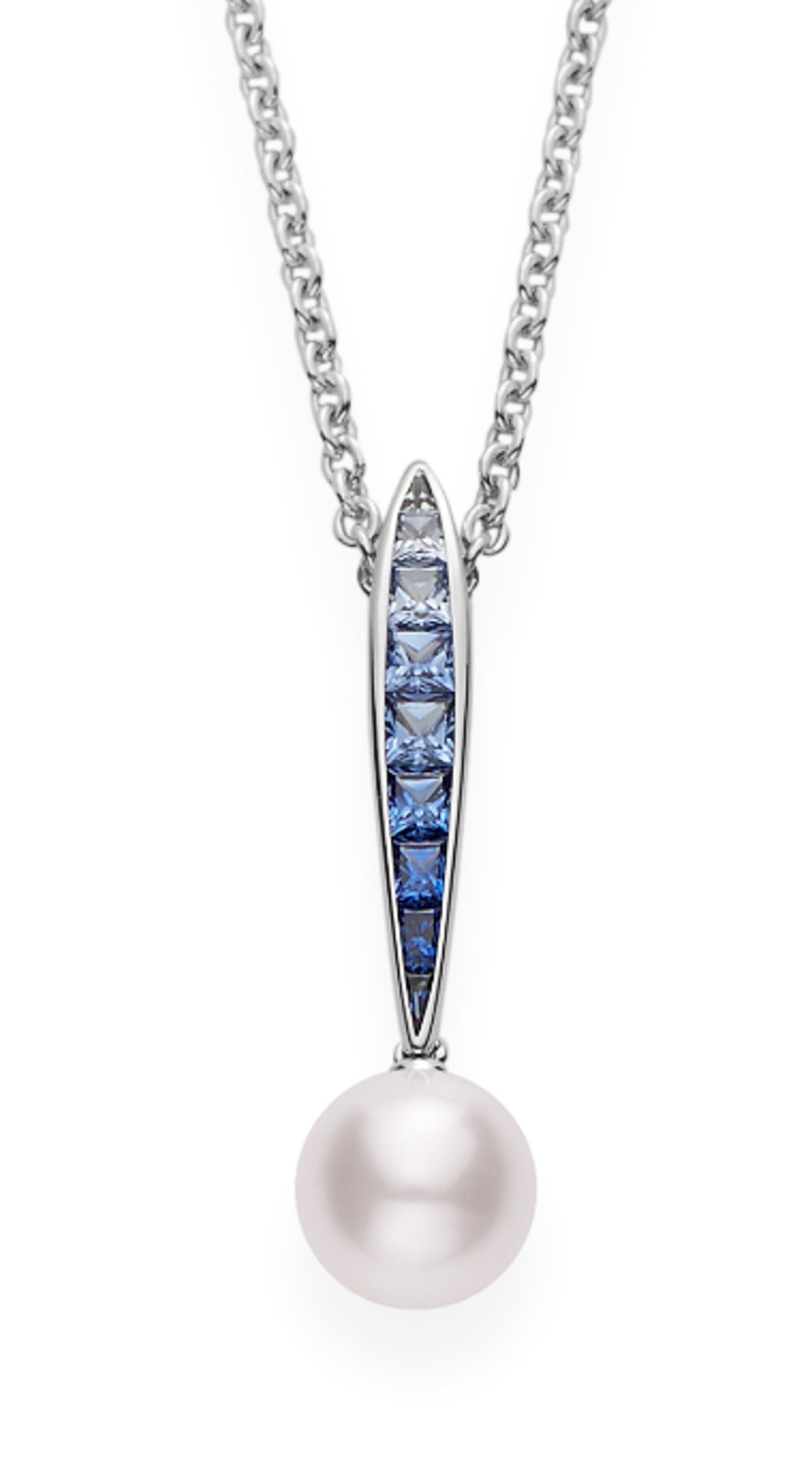 Mikimoto Ocean 18ct White Gold Sapphire 8mm White A+ Akoya Pearl Necklace - White