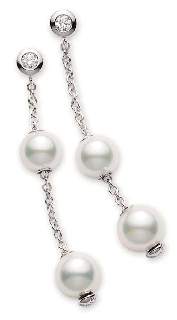 Mikimoto Pearls In Motion 18ct White Gold Diamond Pearl Drop Earrings - White Gold