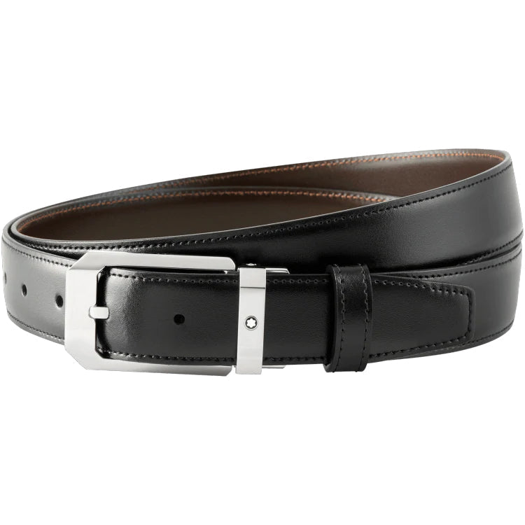 Montblanc Belt Rectangular Shiny Stainless Steel Pin Buckle Black Brown - Black