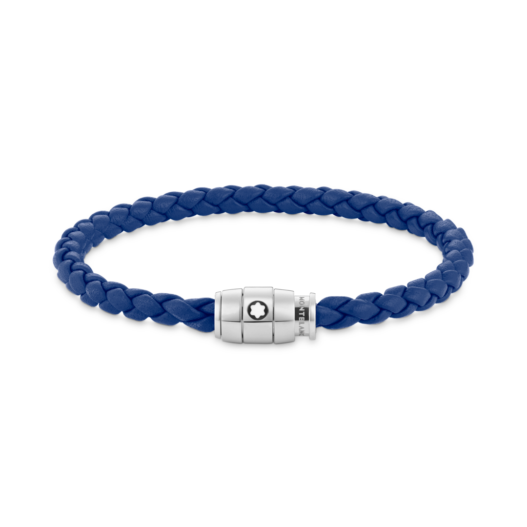 Montblanc Steel and Blue Leather 3 Rings Bracelet Size S