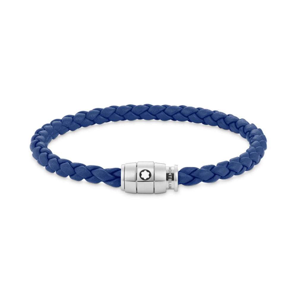 Montblanc Steel and Blue Leather 3 Rings Bracelet Size M