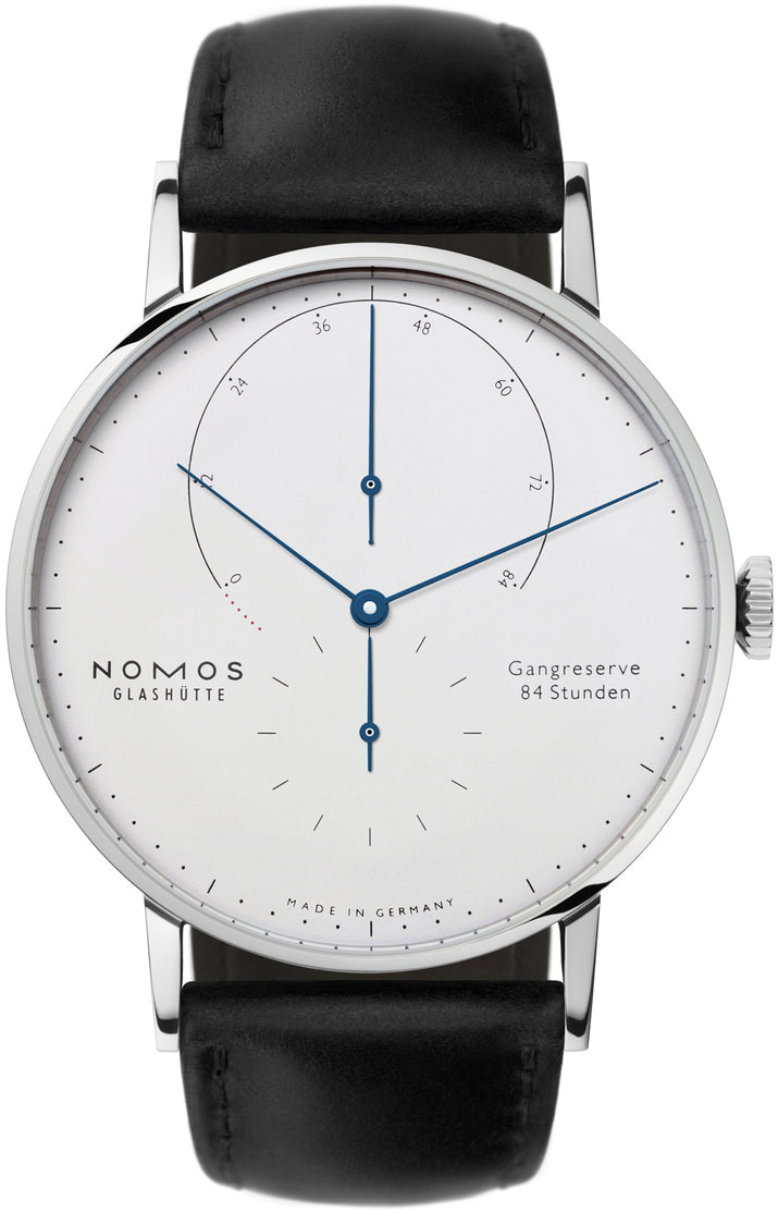 Nomos Glashutte Watch Lambda White Gold Zeiger Geblaut Sapphire Crystal - Silver