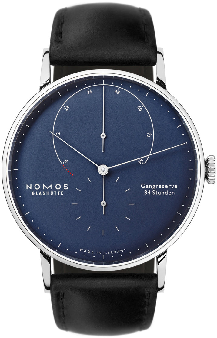 Nomos Glashutte Watch Lambda White Gold Deep Blue Sapphire Crystal - Blue