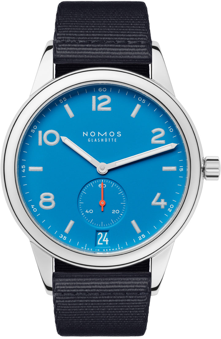Nomos Glashutte Watch Club Automat Datum Signalblau Sapphire Crystal - Blue