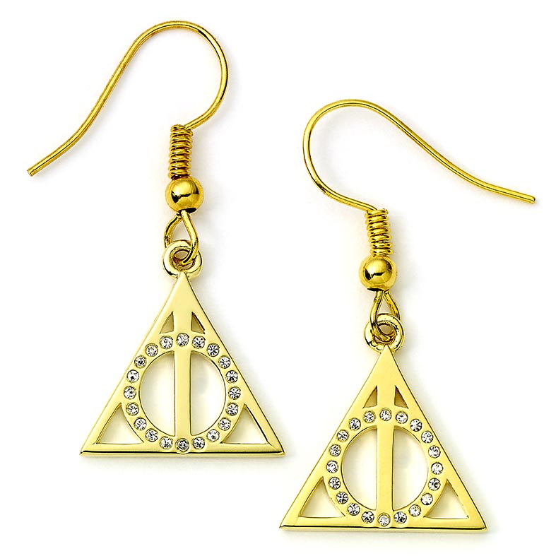 Official Harry Potter Gold Plated Sterling Silver Deathly Hallows Drop Earrings - Gold