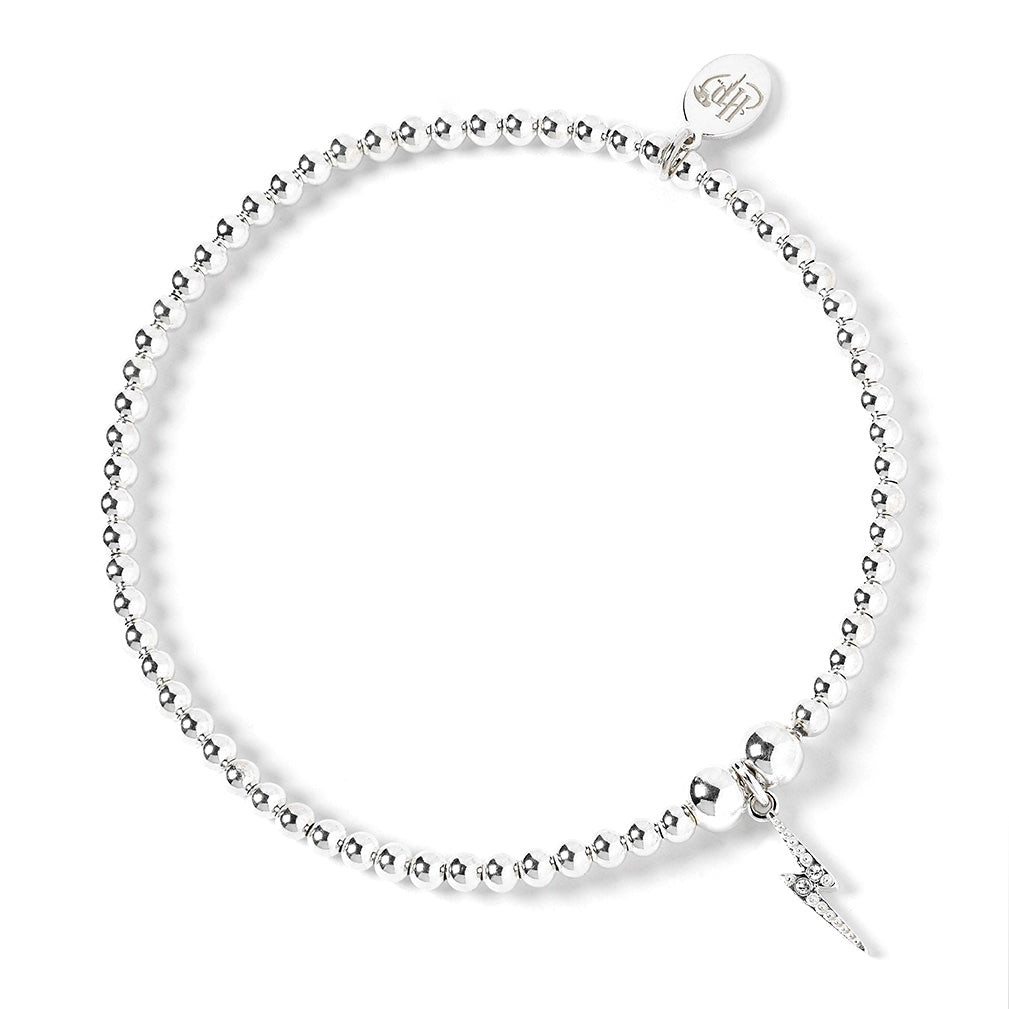 Official Harry Potter Sterling Silver Ball Bead Bracelet with Lightening Bolt Charm - Silver