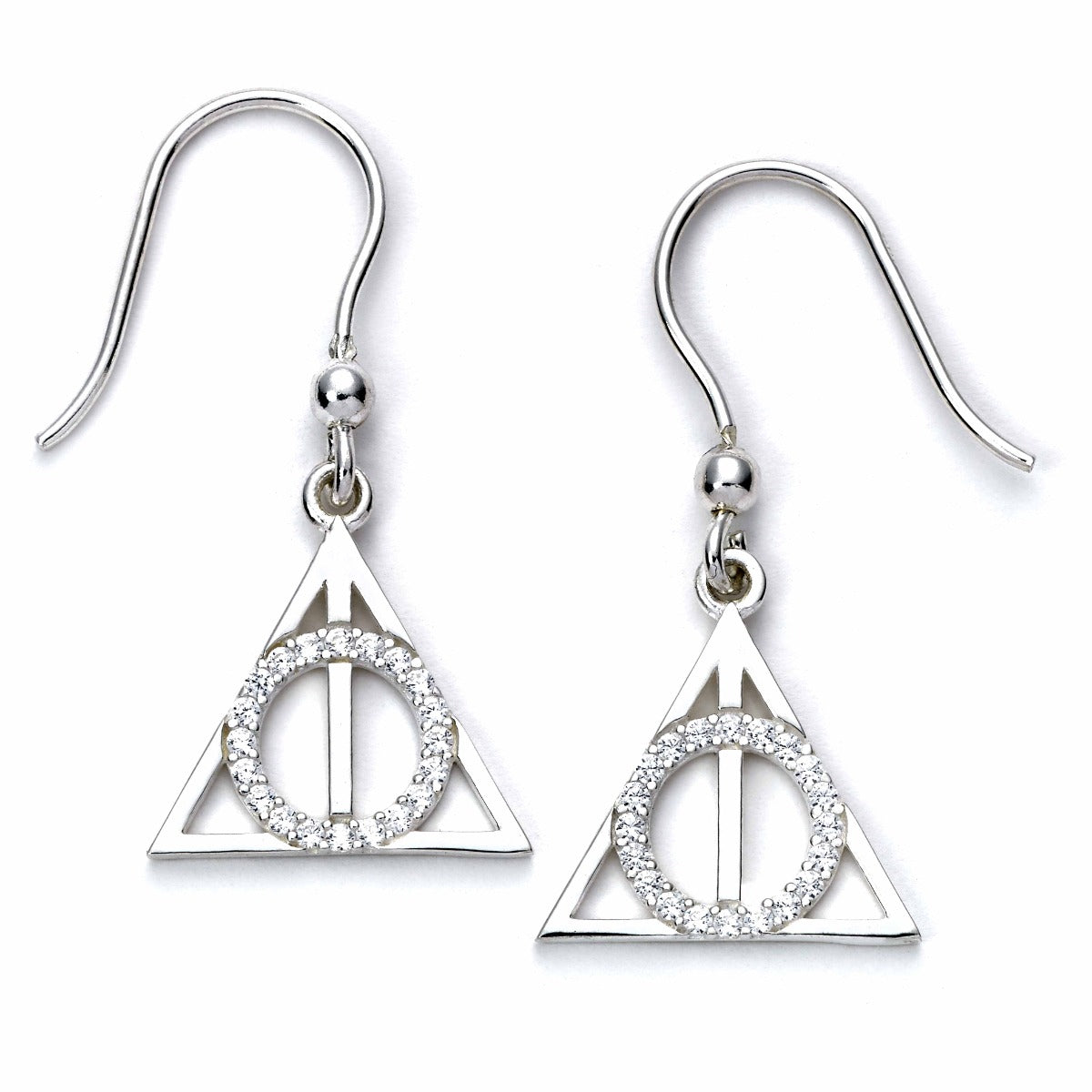 Official Harry Potter Sterling Silver Crystal Deathly Hallows Drop Earrings - Silver