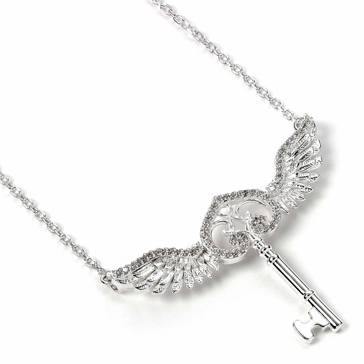 Official Harry Potter Sterling Silver Flying Key Crystal Necklace - Silver
