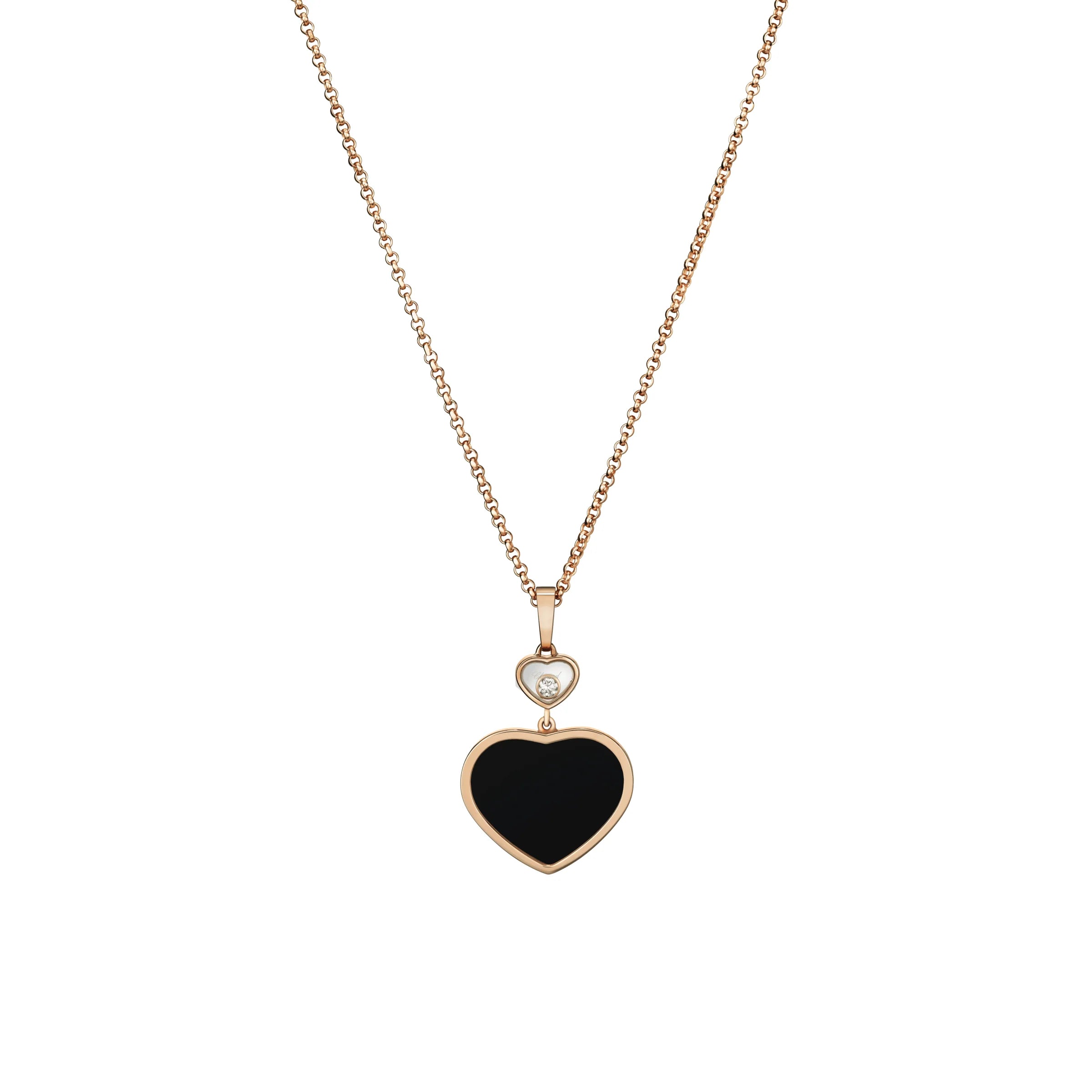 Chopard Happy Hearts 18ct Rose Gold 0.05ct Diamond Onyx Pendant