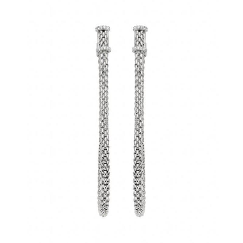Fope Flexit Essentials 18ct White Gold Diamond Long Mesh Chain Earrings