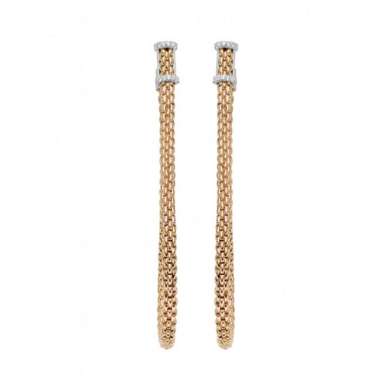 Fope Flexit Essentials 18ct Rose Gold Diamond Long Mesh Chain Earrings