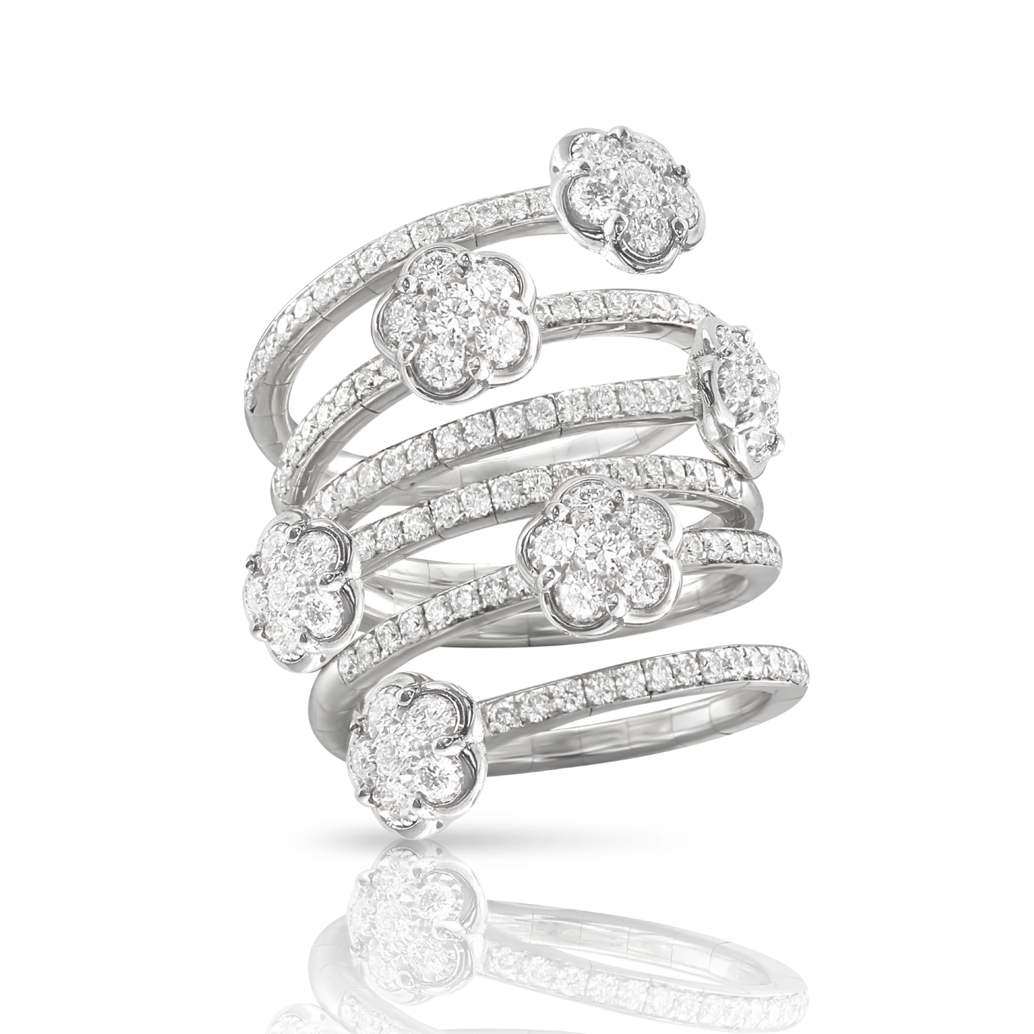 Pasquale Bruni Figlia Dei Fiori 18ct White Gold Diamond Six Flower Twist Ring - 17-(57)