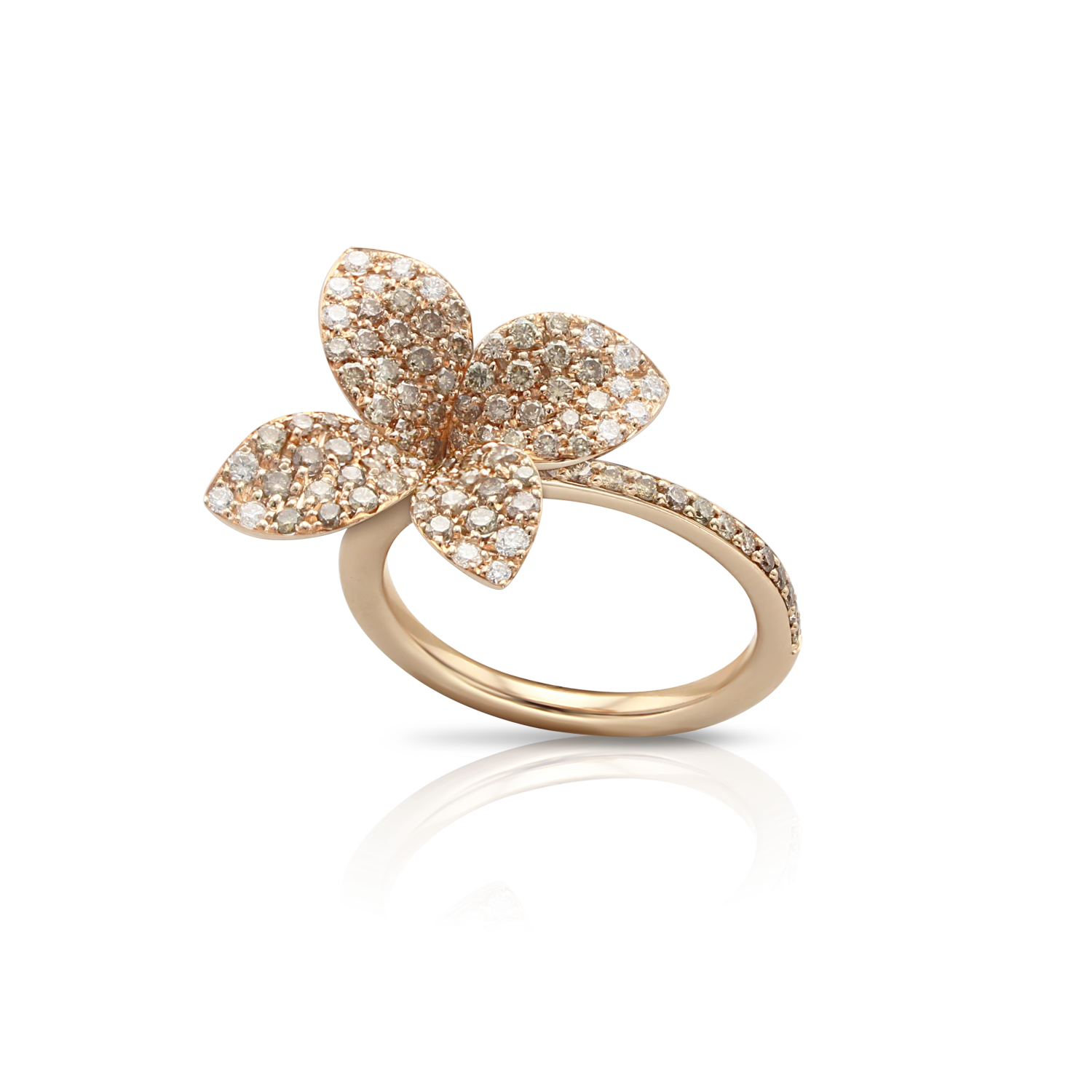 Pasquale Bruni Petit Garden 18ct Rose Gold White and Champagne Diamond Medium Flower Ring - 12-(52)
