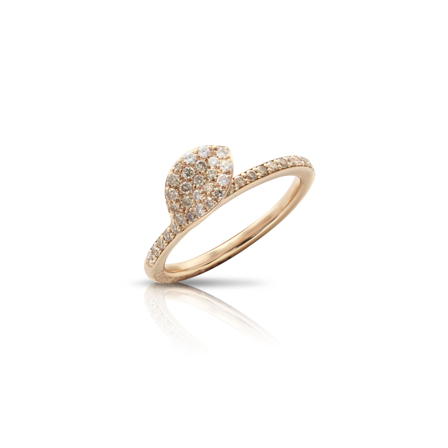 Pasquale Bruni Petit Garden 18ct Rose Gold White and Champagne Diamond Single Leaf Ring - 17-(57)
