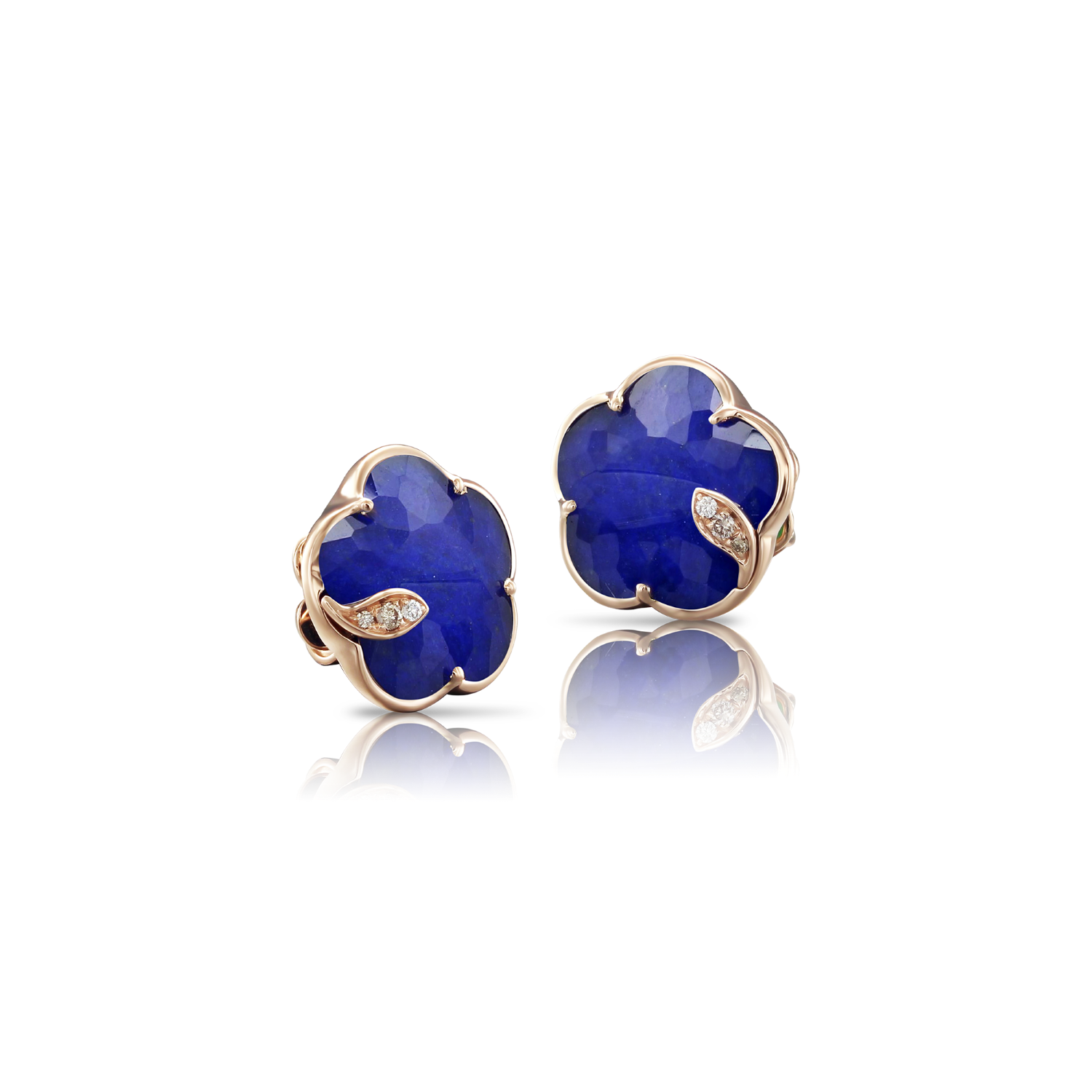 Pasquale Bruni Petit Joli 18ct Rose Gold Diamond Rock Crystal Lapis Lazuli Doublet Stud Earrings