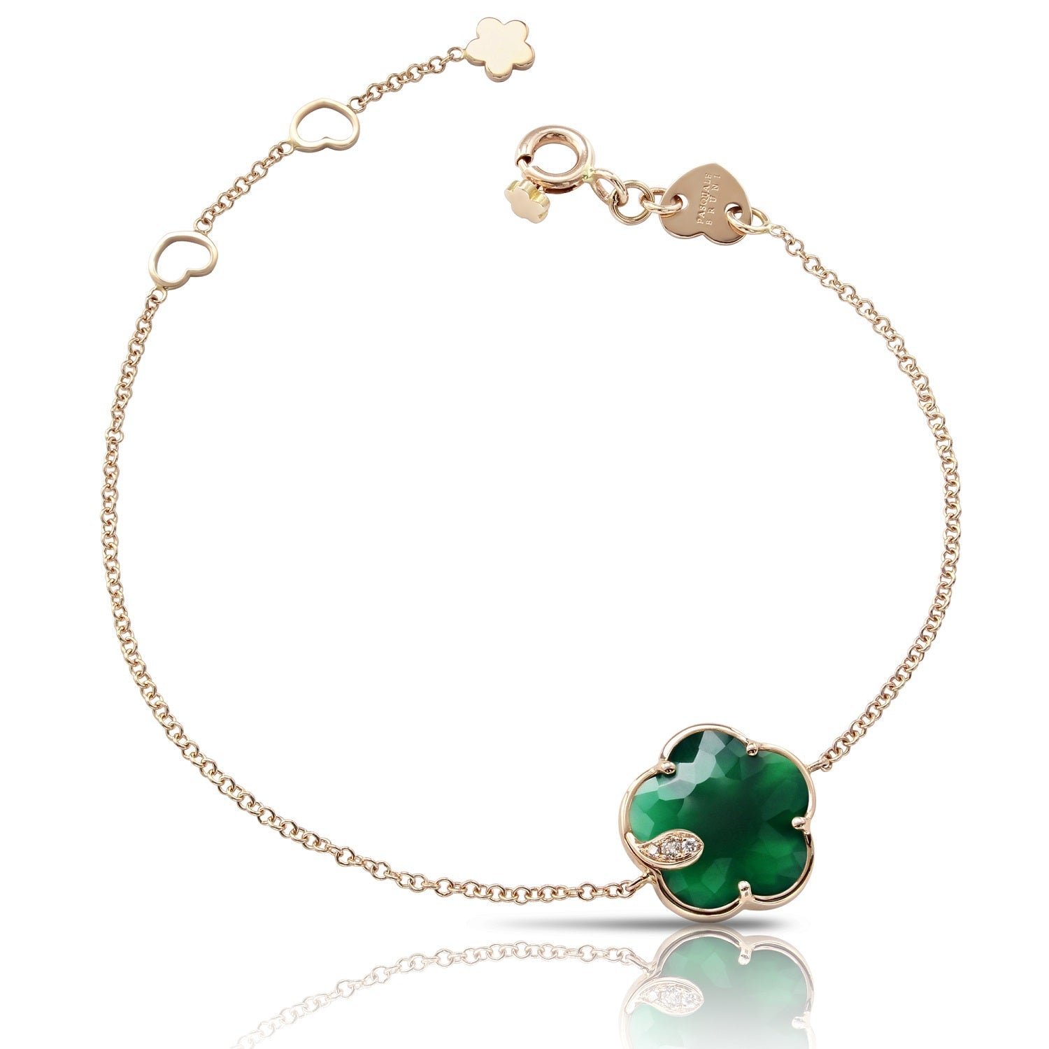 Pasquale Bruni Petit Joli 18ct Rose Gold White and Champagne Diamond Green Agate Bracelet - Gold