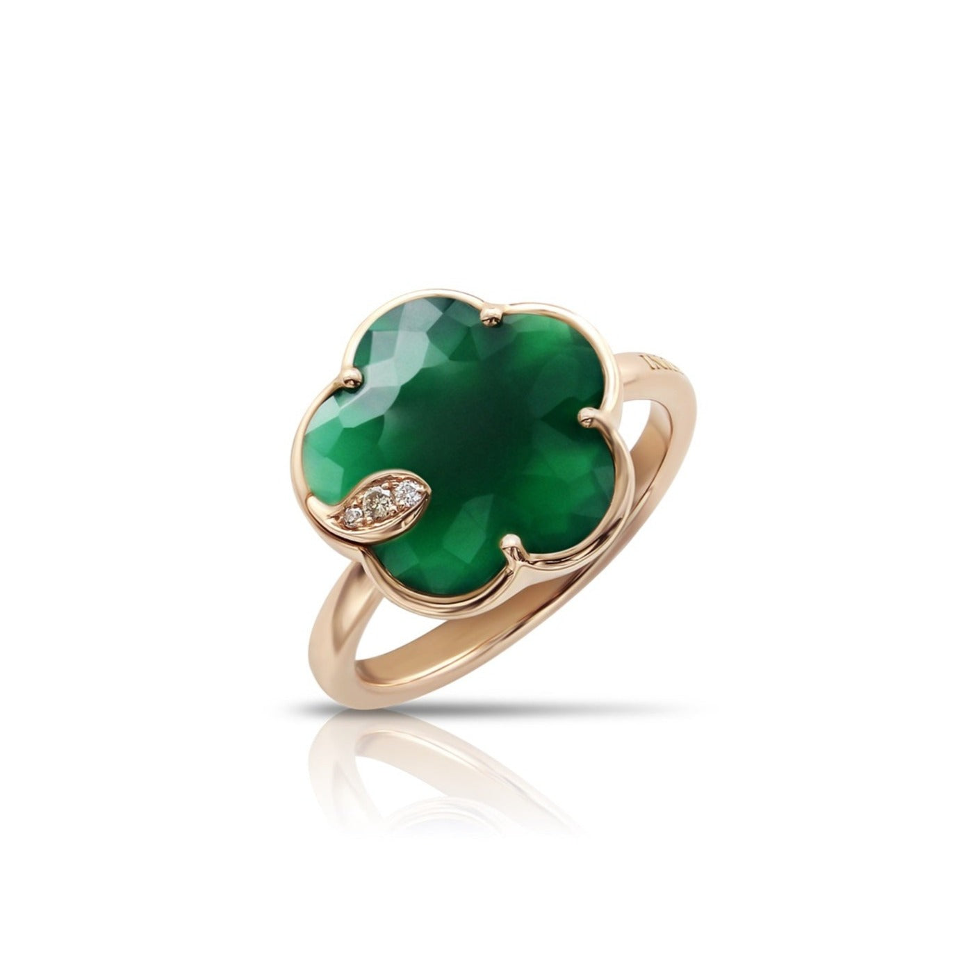 Pasquale Bruni Petit Joli 18ct Rose Gold White and Champagne Diamond Green Agate Ring - 18 (58)