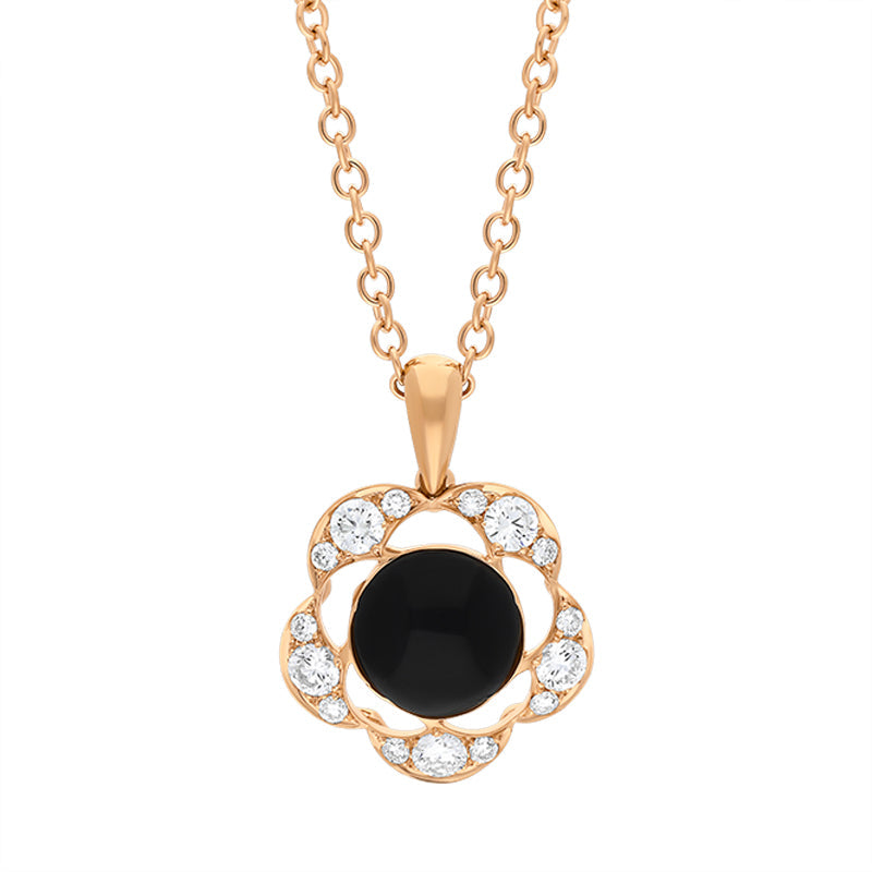 Picchiotti 18ct Rose Gold 0.54ct Diamond Whitby Jet Flower Pendant D