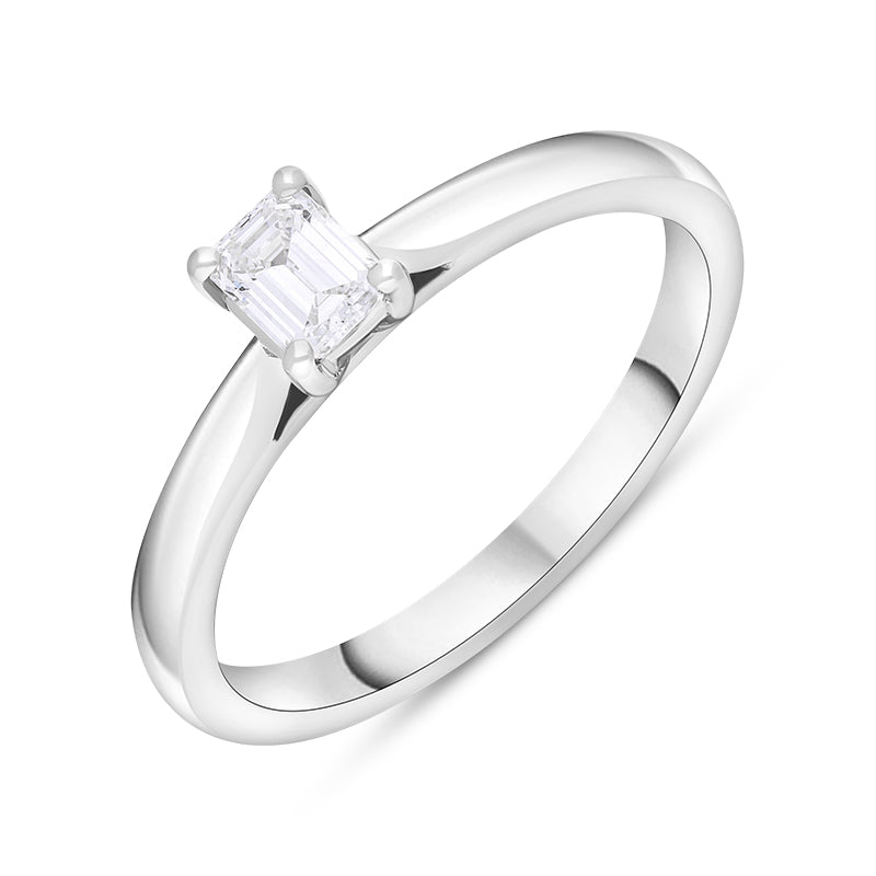 Platinum 0.32ct Diamond GIA Certified Emerald Cut Solitaire Ring - O