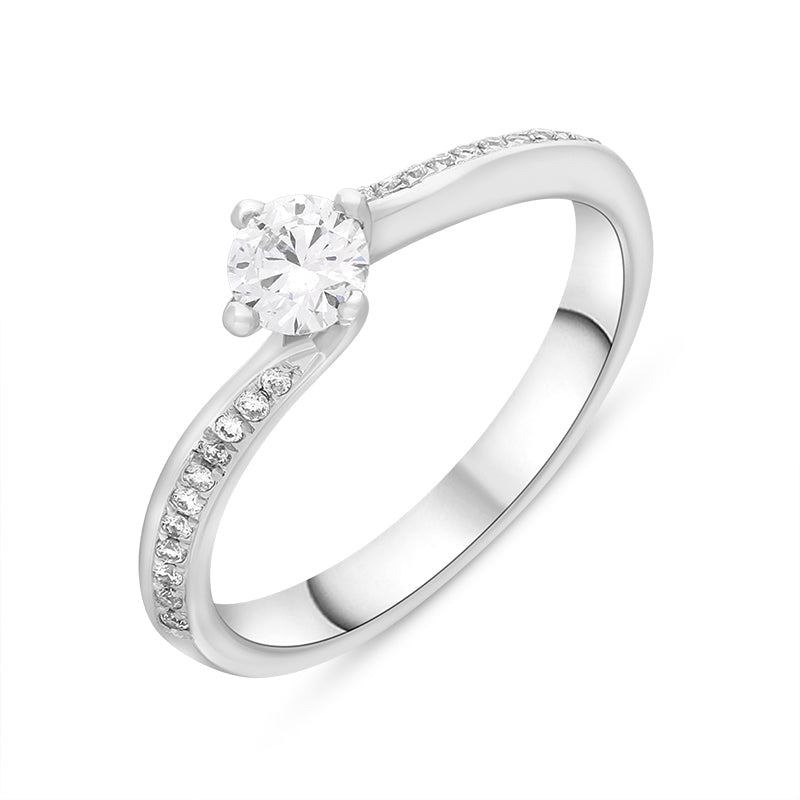 Platinum 0.39ct Diamond Shoulder Set Twist Solitaire Ring - M