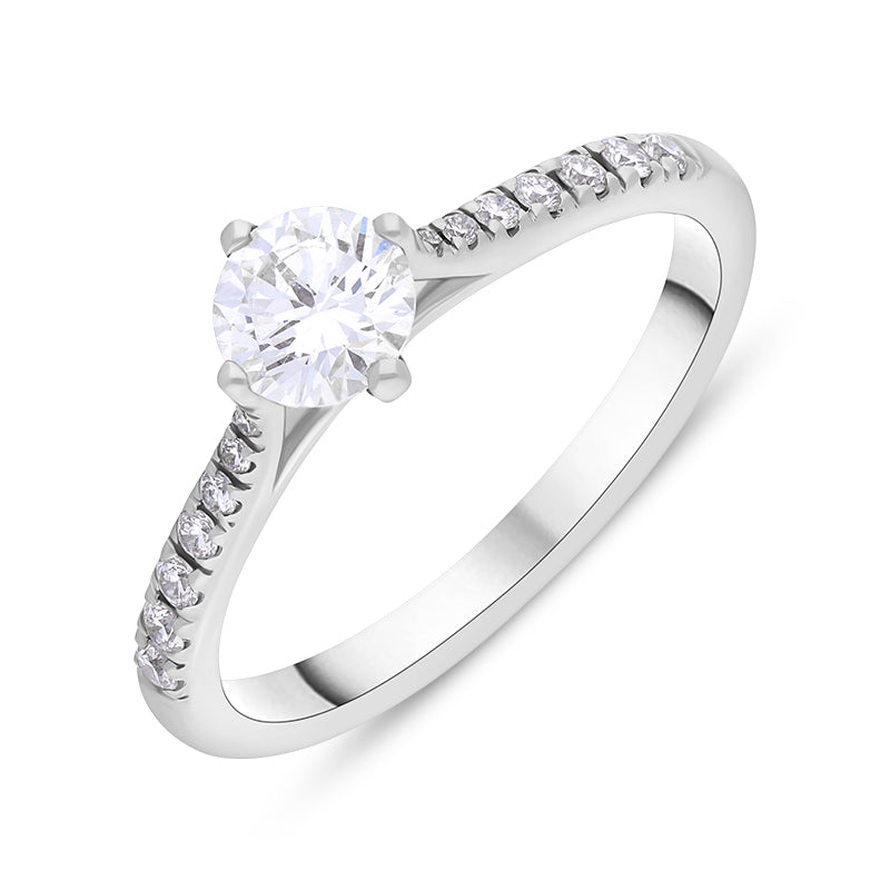 Platinum 0.66ct Diamond GIA Certified Shoulder Set Solitaire Ring - M