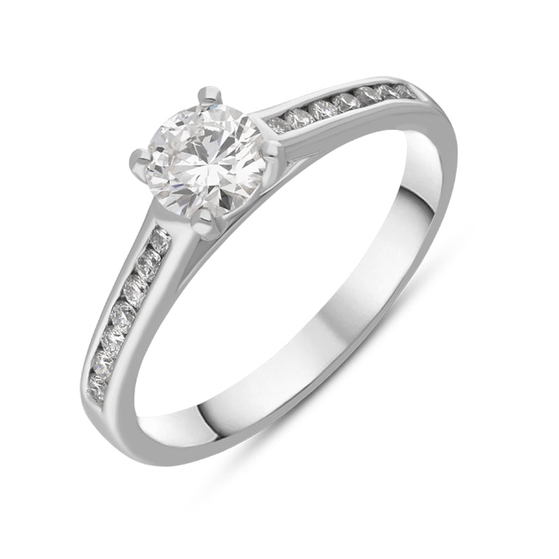Platinum 0.66ct Diamond Brilliant Cut Solitaire Shoulder Set Ring - Platinum