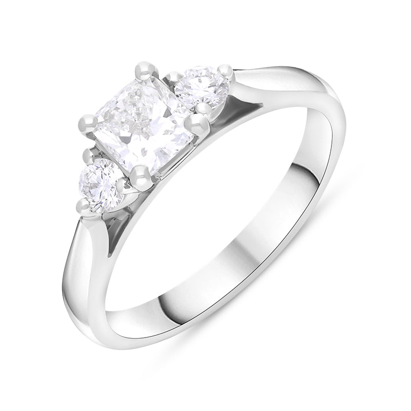 Platinum 0.77ct Diamond GIA Certified Cushion Cut Three Stone Ring - M
