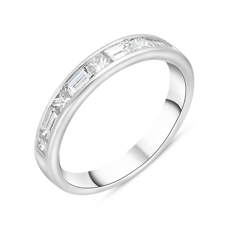 Platinum 0.93ct Diamond Princess and Baguette Cut Channel Set Half Eternity Ring - Platinum