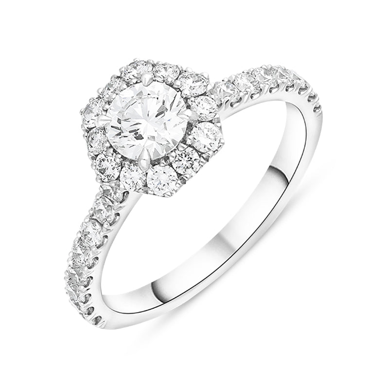 Platinum 1.10ct Diamond Shoulder Set Hexagonal Cluster Ring - Platinum