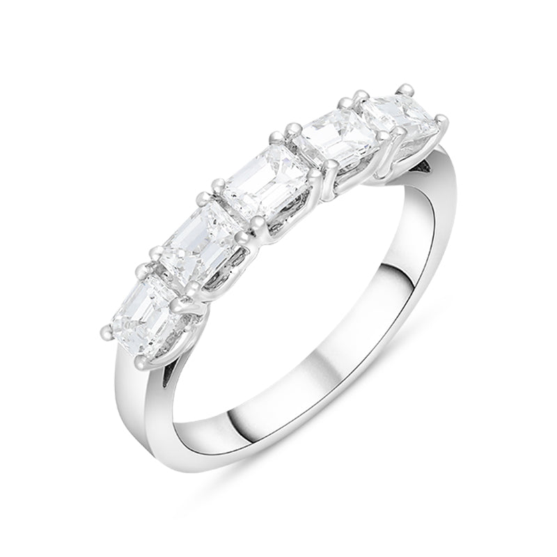 Platinum 1.28ct Diamond Emerald Cut Half Eternity Ring - Platinum