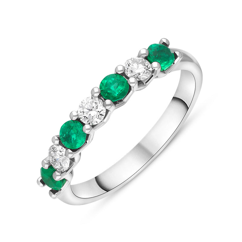 Platinum Emerald Diamond Seven Stone Claw Set Half Eternity Ring - Platinum