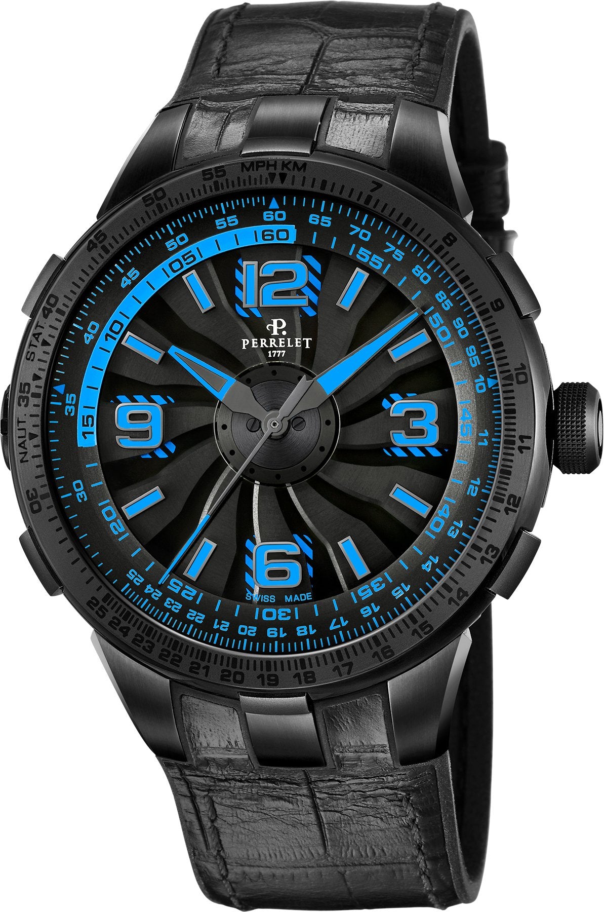 Perrelet Watch Turbine Pilot Electric Blue - Black