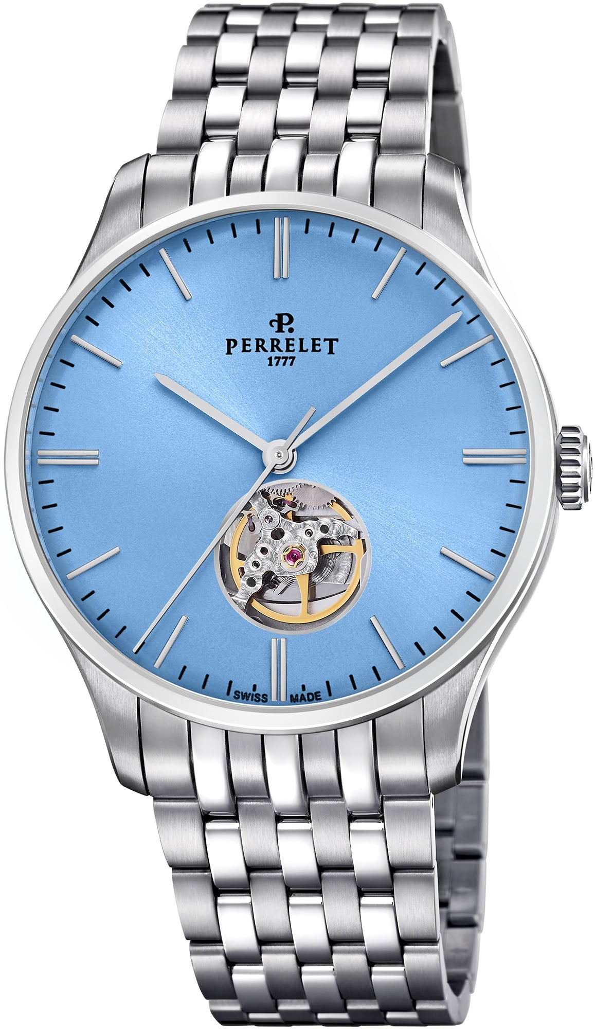 Perrelet Watch Weekend 3 Hands Open Heart Ice Blue Bracelet
