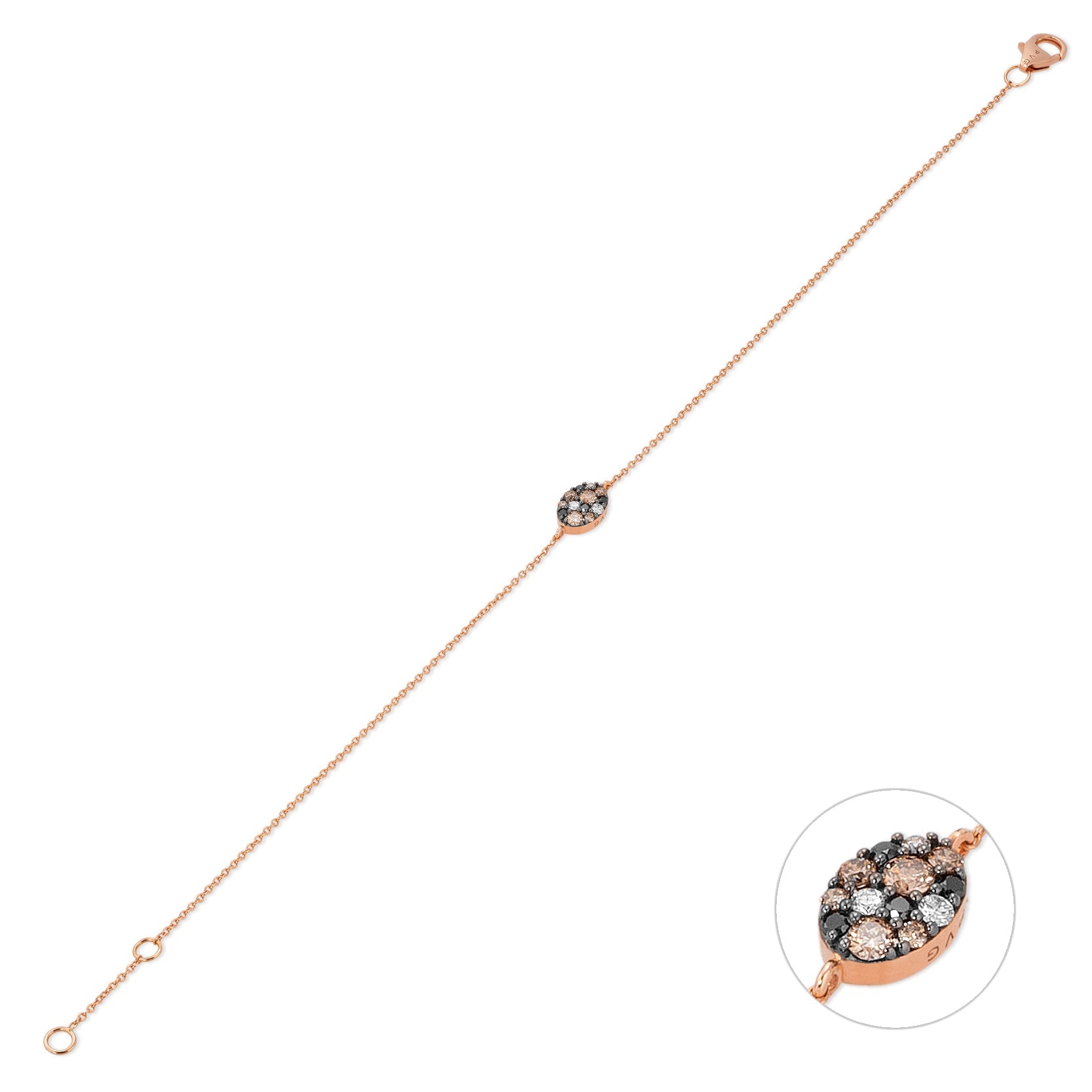 Ponte Vecchio 18ct Rose Gold 0.17ct Coloured Diamond Chain Bracelet