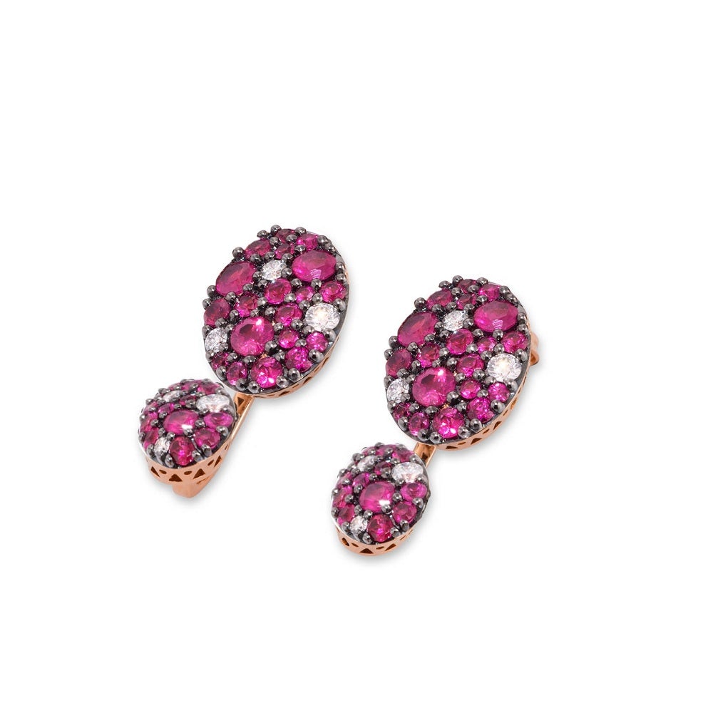 Ponte Vecchio 18ct Rose Gold Ruby Diamond Earrings - Rose Gold
