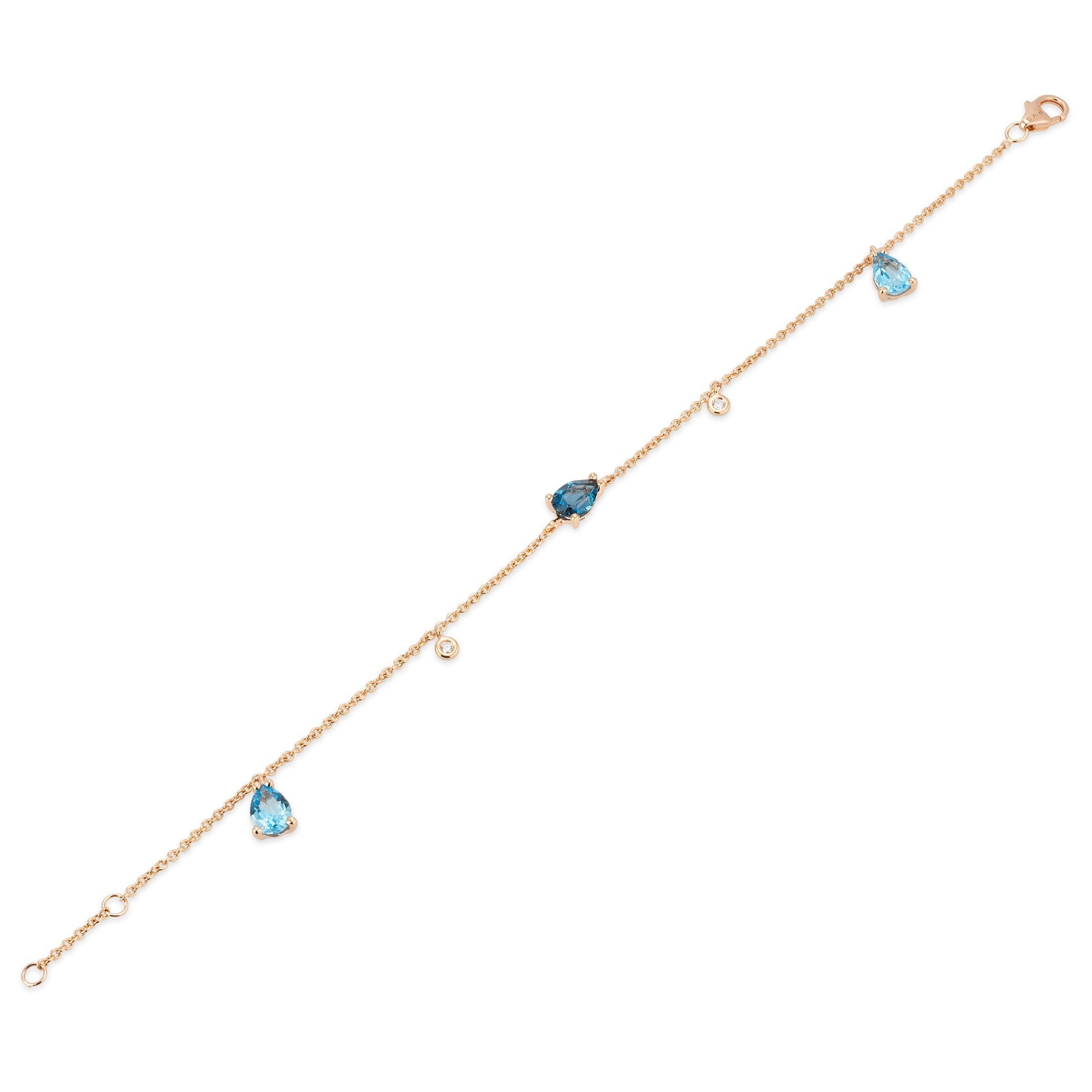 Ponte Vecchio Iris 18ct Rose Gold Blue Topaz Diamond Chain Bracelet