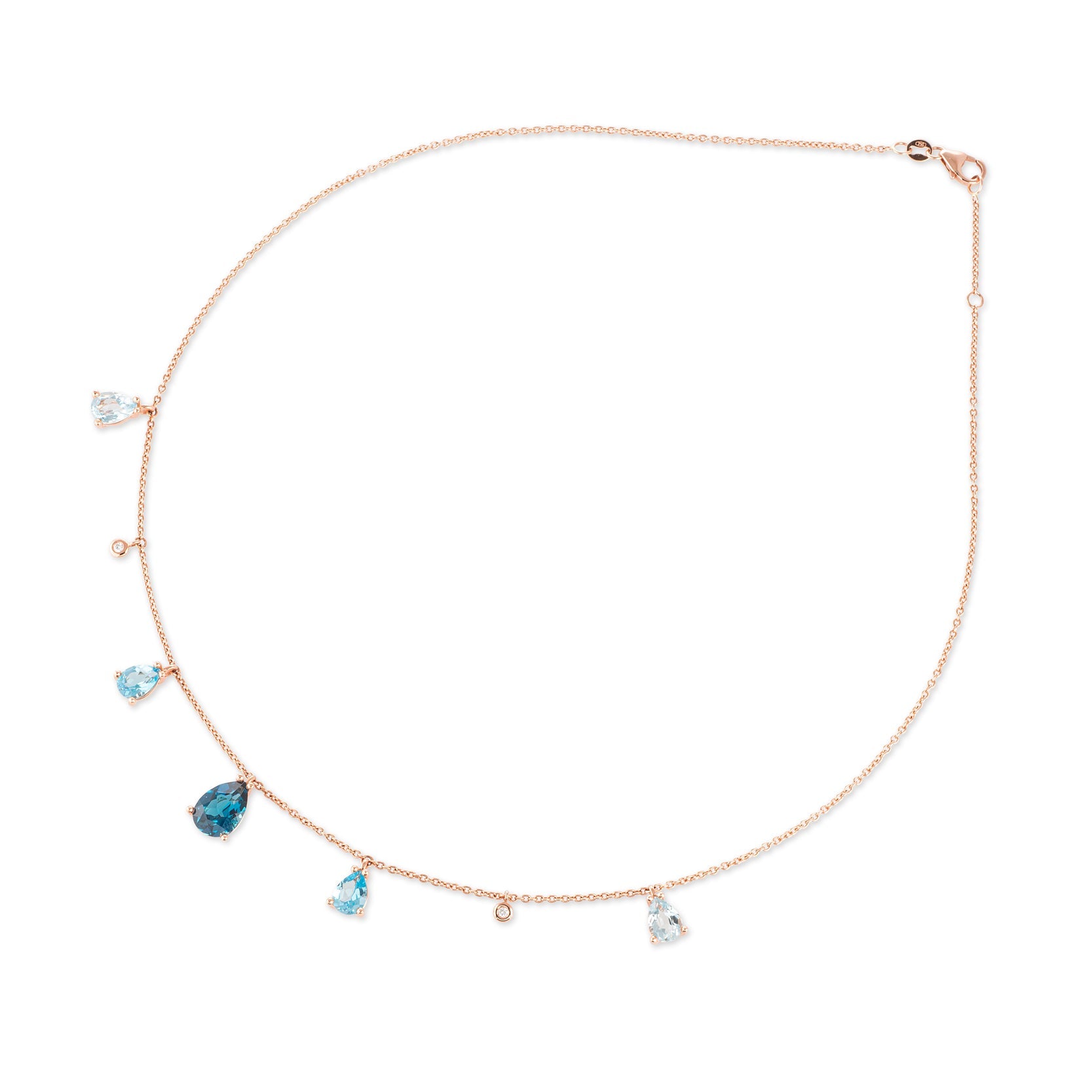 Ponte Vecchio Iris 18ct Rose Gold Blue Topaz Diamond Chain Necklace