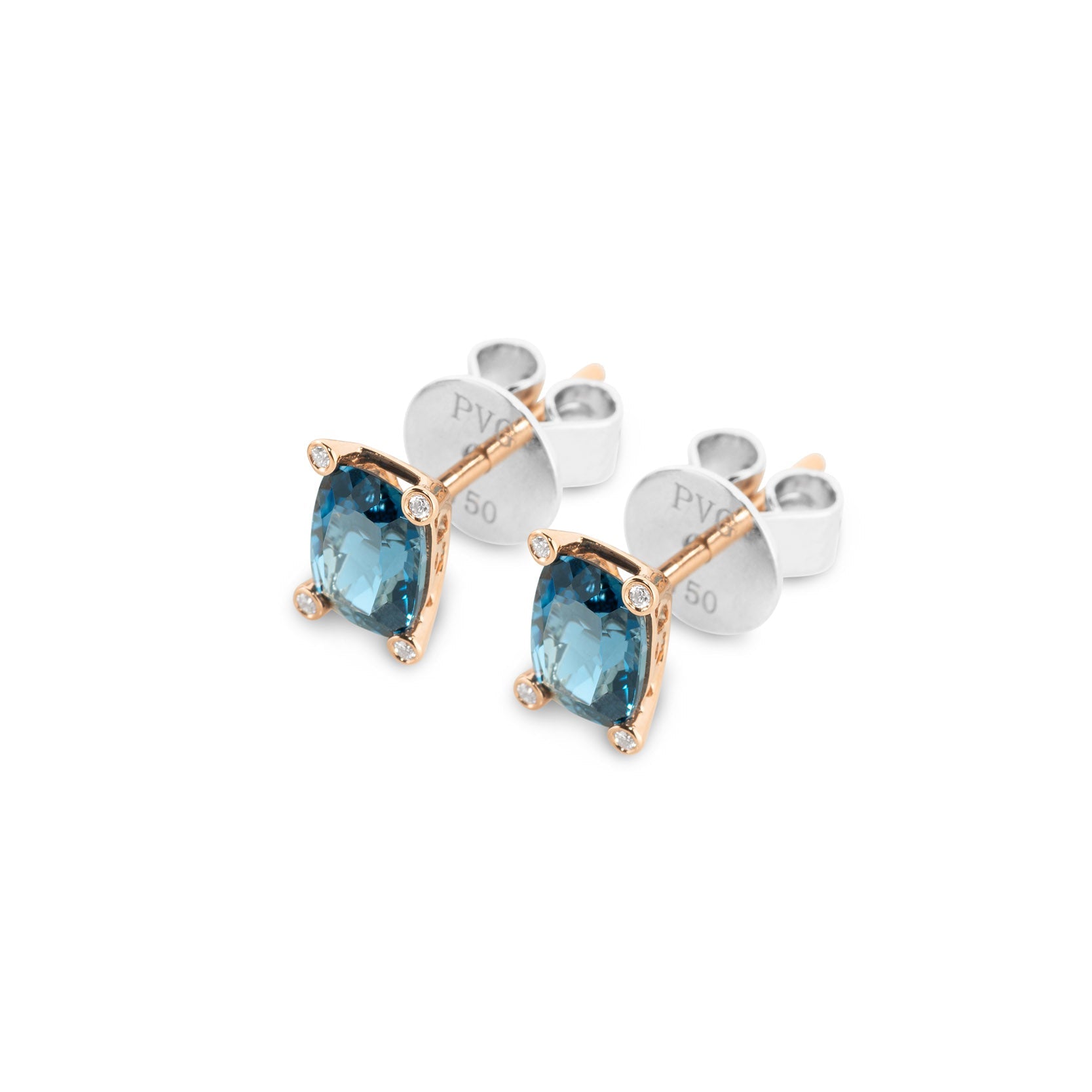 Ponte Vecchio Iris 18ct Rose Gold London Blue Topaz Diamond Stud Earrings