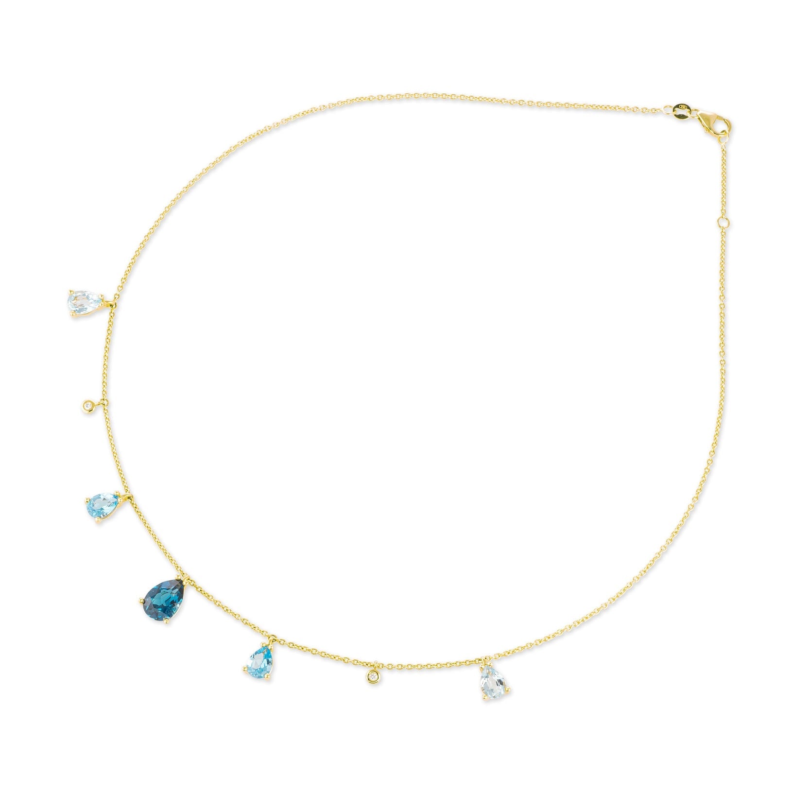 Ponte Vecchio Iris 18ct Yellow Gold Blue Topaz Diamond Chain Necklace