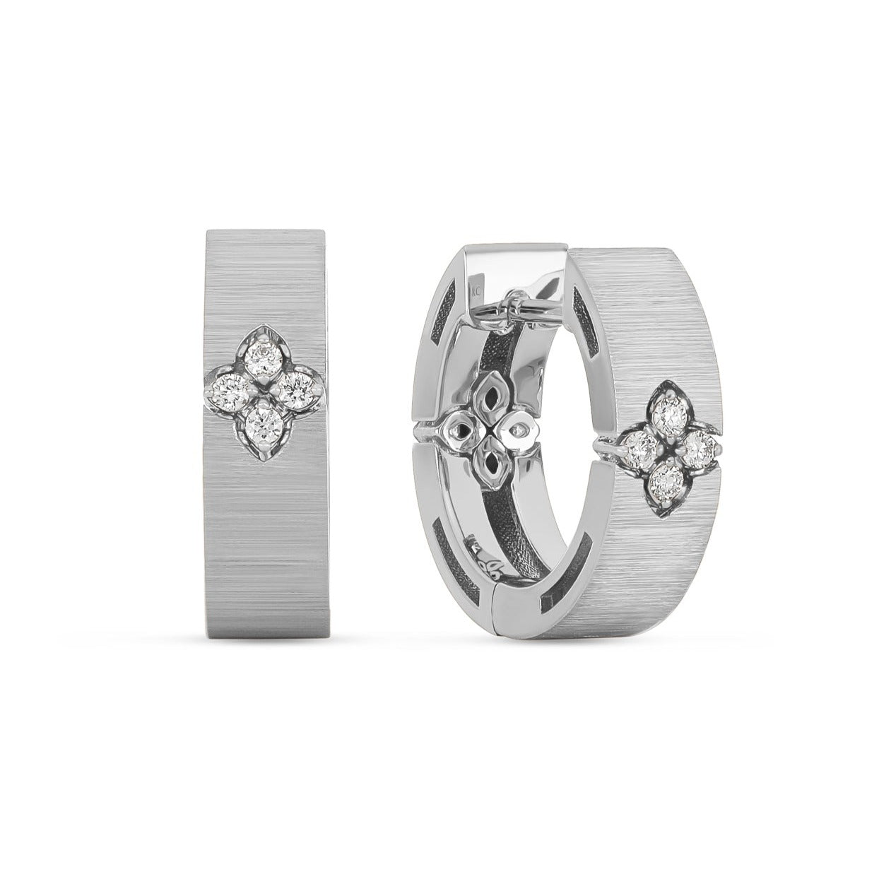Roberto Coin Love in Verona 18ct White Gold Diamond Hoop Earrings - Gold