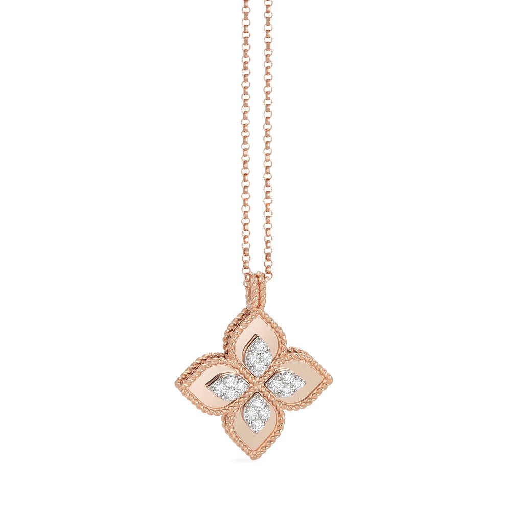 Roberto Coin Princess Flower 18ct Rose Gold Diamond Pendant Necklace - Gold