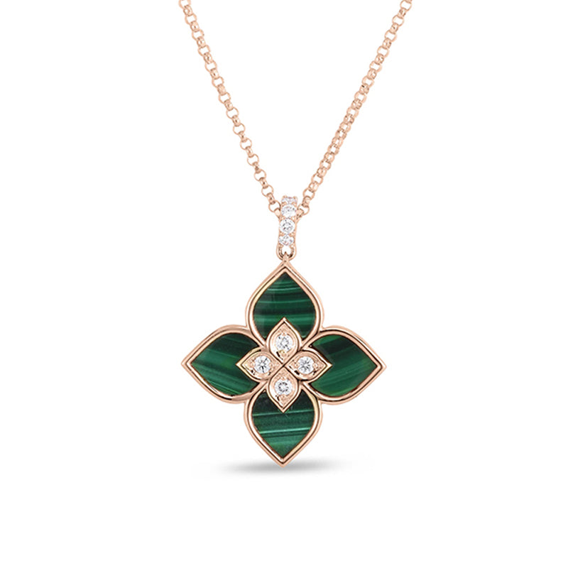 Roberto Coin Venetian Princess 18ct Rose Gold Diamond Malachite Necklace - Rose Gold