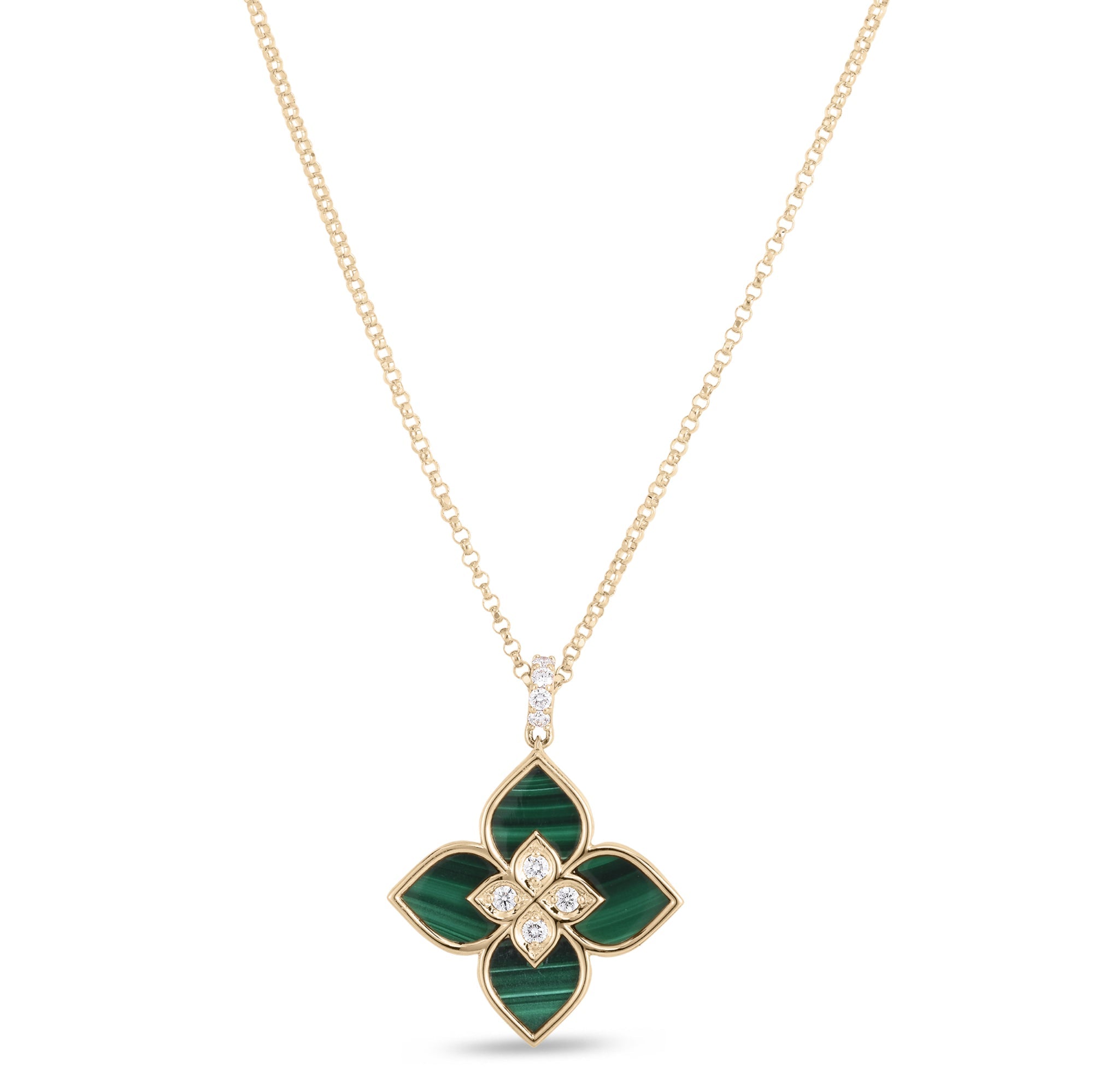 Roberto Coin Venetian Princess 18ct Yellow Gold Diamond Malachite Necklace - Gold