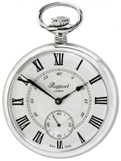 Rapport Pocket Watch Mechanical Open Face Silver Tone - White