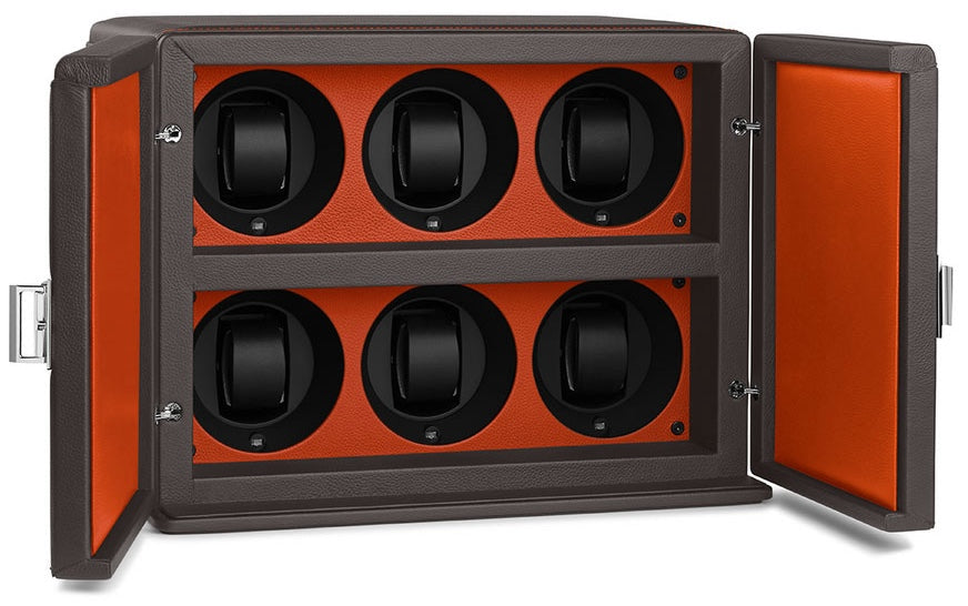 Scatola del Tempo Watch Winder Rotore 6 Grey Orange