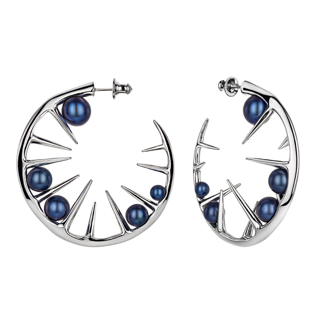 Shaun Leane Blackthorn Sterling Silver Black Pearl Hoop Earrings - Silver
